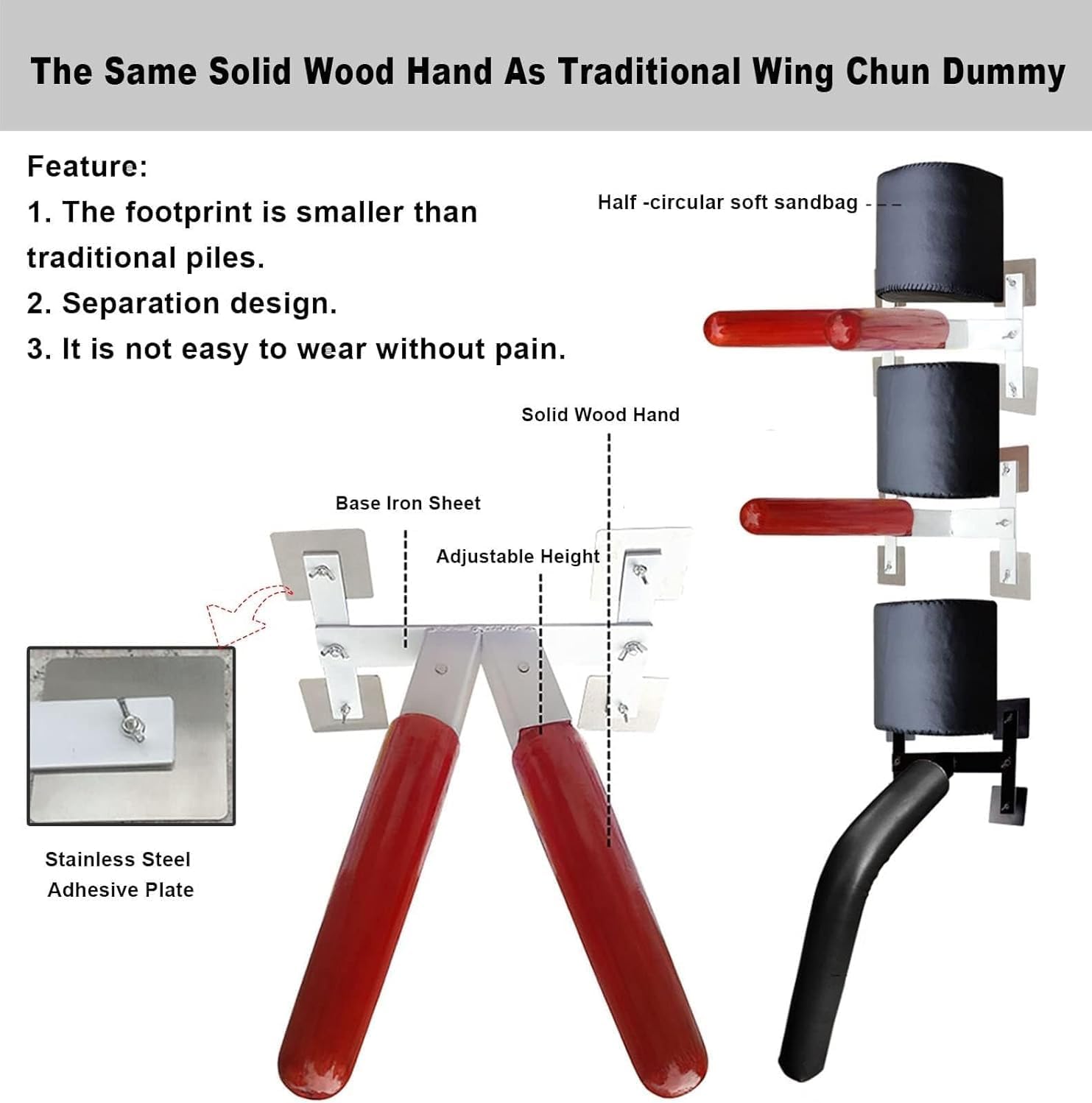 Wing Chun Dummy for Martial Arts Training, Wing Chun Dummy Portable Wing Chun Dummy Wall Mount, Wooden Man Pile Martial Arts Training Device, Adjustable with 3pcs Wooden Dummy Arms and 1 Leg, Easy Ass