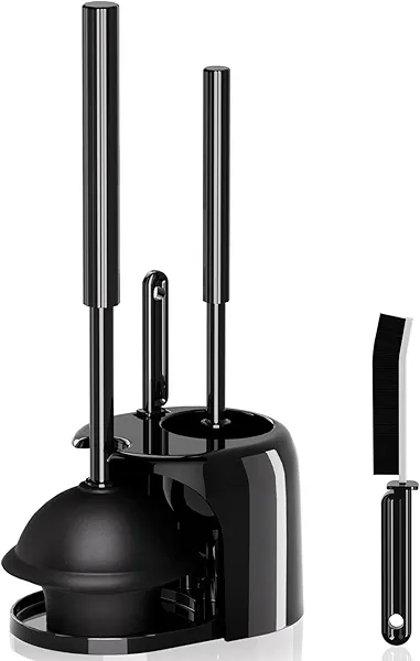 3 in 1 Toilet Brush and Plunger Set with Crevice Cleaning Brush, Toilet Plunger and Brush Set with Extra Long Handle, Plungers for Bathroom Accessories, Toilet Plunger Abrasive Spiral Brushes, Black