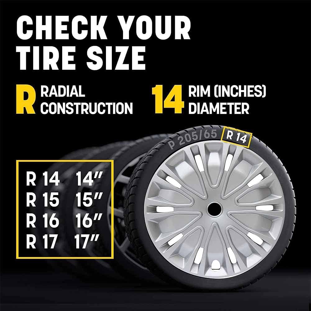 ホイールリムカバー14インチホイールキャップ4PCS交換用スナップハブキャップ,銀