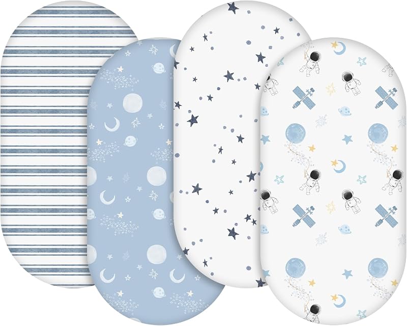 Bassinet Sheets 4 Pack, Breathable Cozy Fitted Mattress Sheet | 32"x16" Soft Baby Sheets for Boys Girls, Compatible with Halo, Snoo, Uppababy, Universal fitted,Baby Gift,
