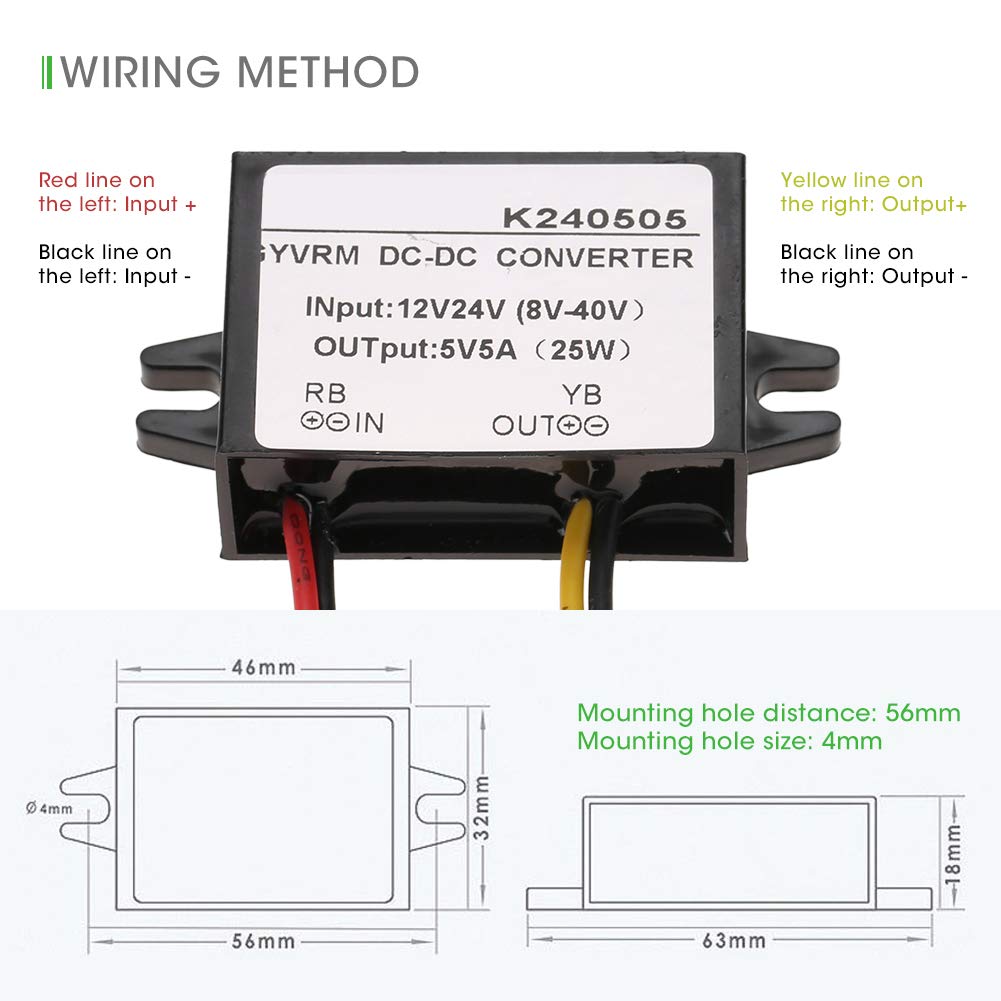 GYVRM-K240505 Przetwornica DC na DC Nieizolowany moduł Obniżający DC12V/24V na DC5V 5A 25W moduł Transformatora Obniżającego Regulator Wodoodporny Zasilacz Samochodowy