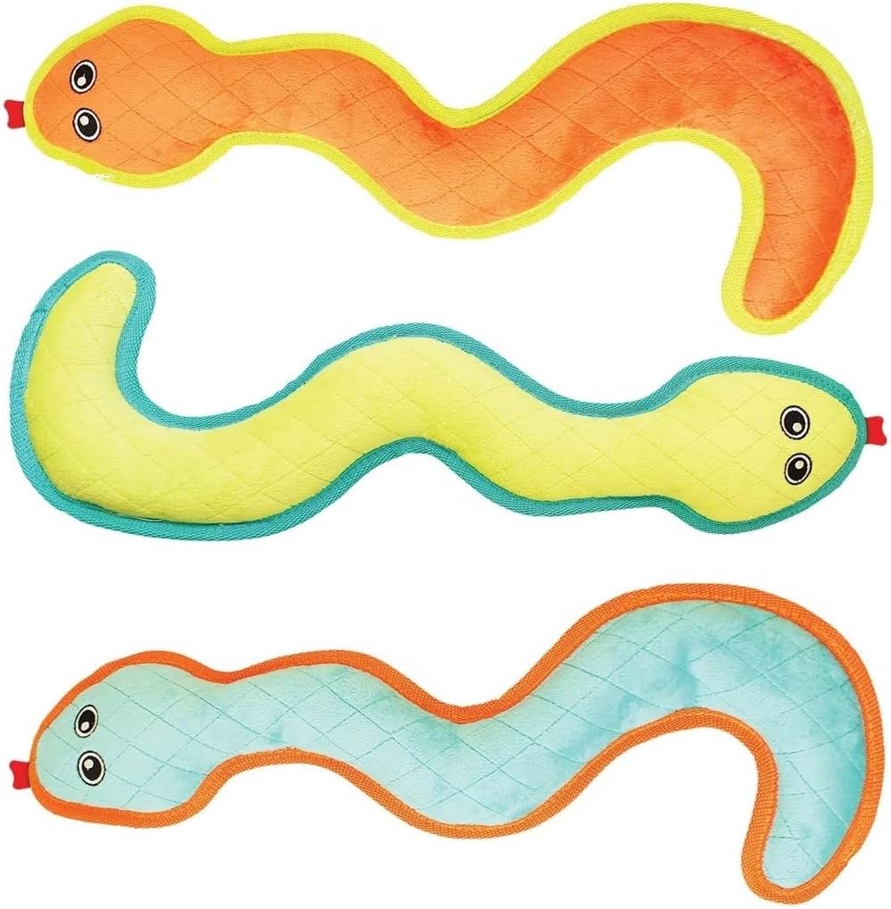 MPP Large Breed Dog Toy Extremely Durable Bite Resistant Silly Snake Bright Colorful (Full Set - All 3 Toys)