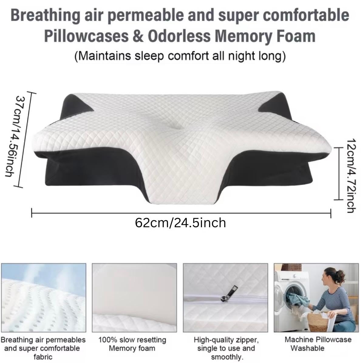Curosleep Kissen, Ergonomisches Memory Foam Kissen für Seitenschläfer & Rückenschläfer gegen Nackenschmerzen, Orthopädisches Nackenkissen Atmungsaktives Schlafkissen mit Waschbarem Bezug (Schwarz)