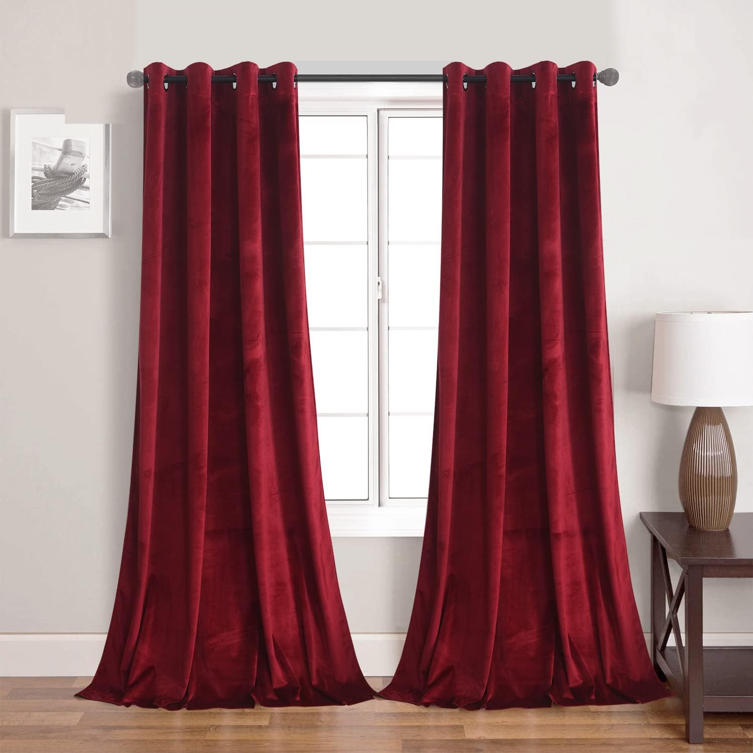 Burgundy Red Velvet Curtains Elegant Window Drapes for Living Room 84 Inch Long Light Dimming Room Panels Privacy Grommet Bedroom Sliding Door Backdrops Wedding Décor, Set of 2 (Burgundy)