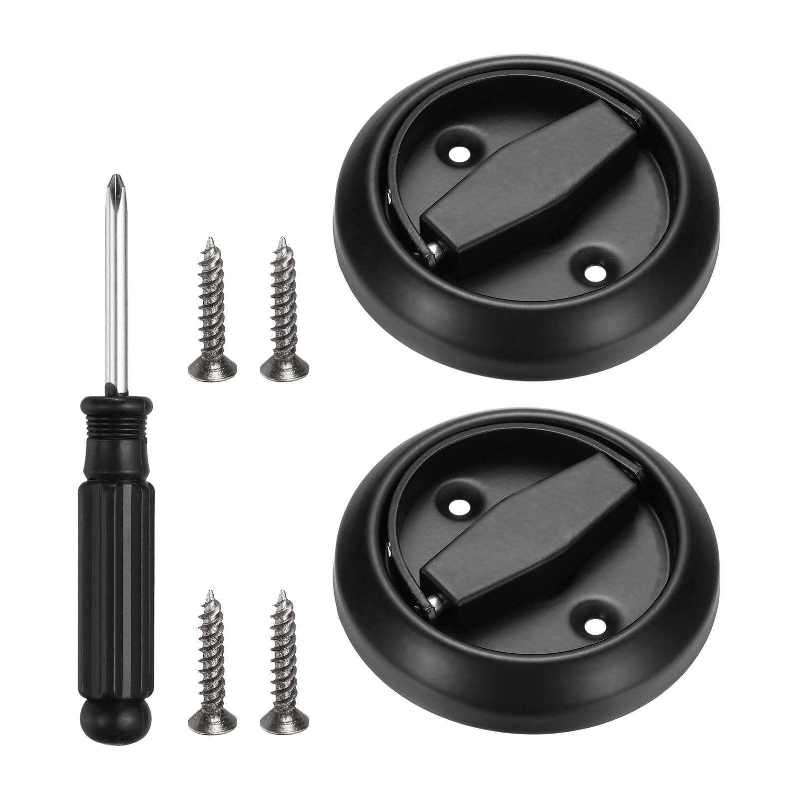 PATIKIL Recessed Door Lock, (73mm, Black)(2 Pcs),304 Stainless Steel Round Cup Hidden Knob Handle Pull Latch Locker with Screwdriver Screws, Suit for - Privacy Sliding Door