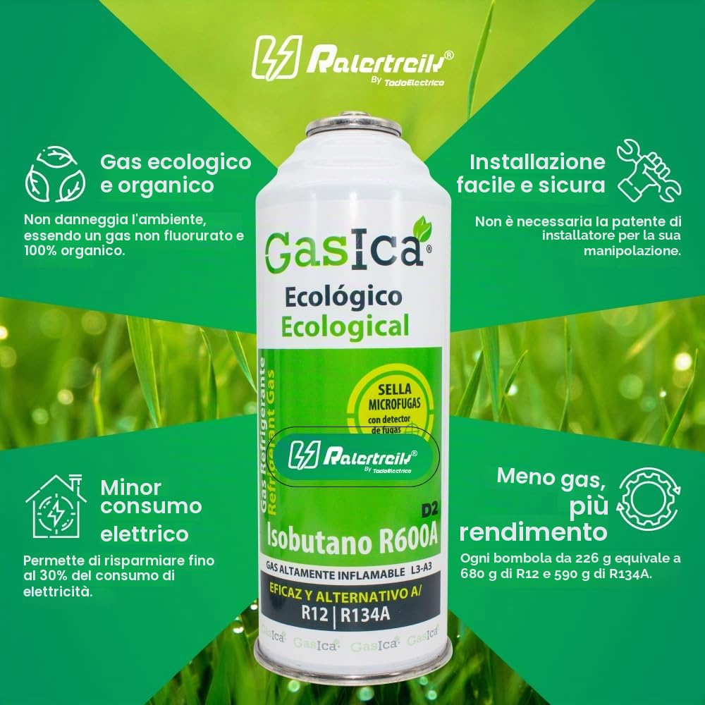 Benzina D2 Pack Risparmio (2 Bottiglie x226 Gr) Gas Refrigerante Biologico Sostituto R12, R134A valido per ricariche sui veicoli Frigorifero Congelatori