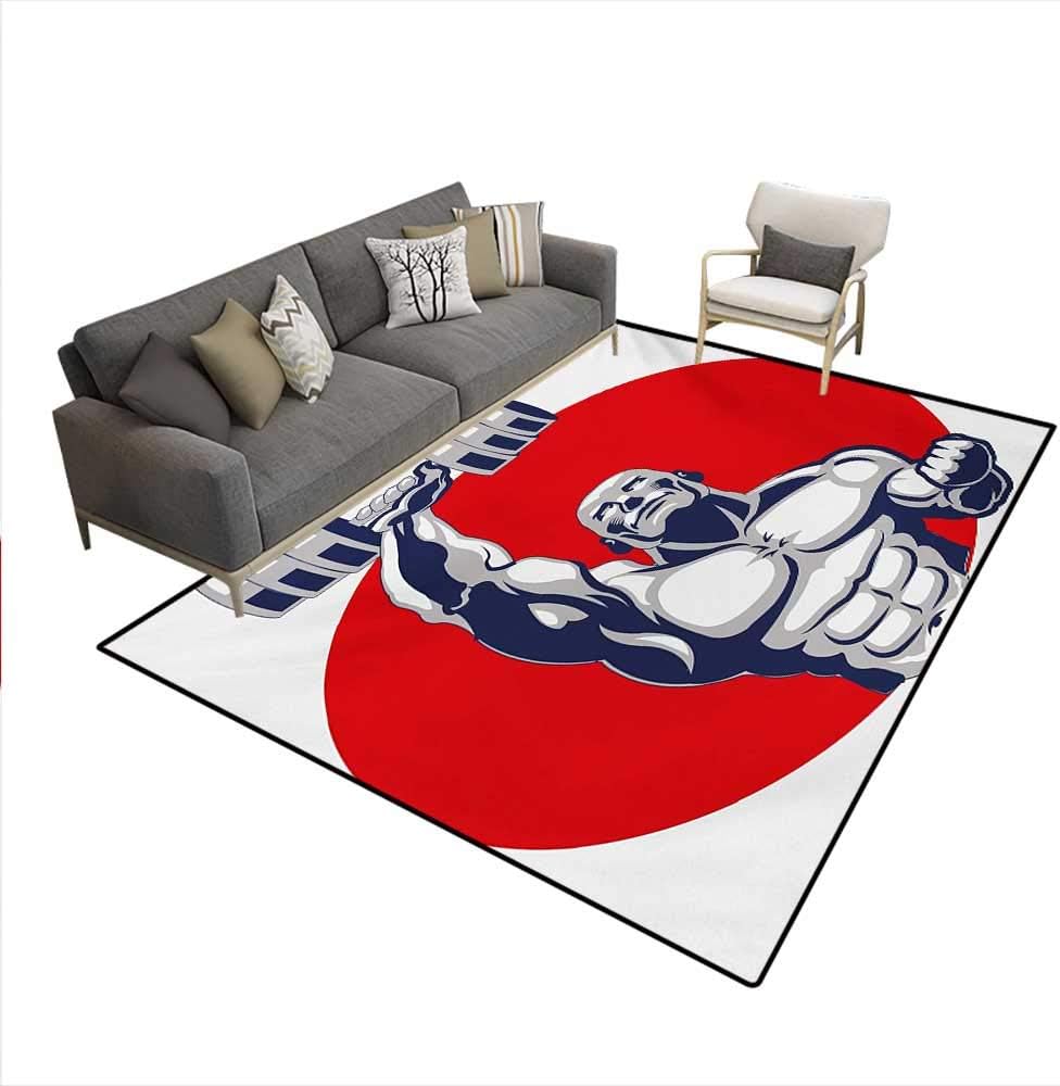 Carpet,Muscular Man Lifting Barbells Body Builder Icon