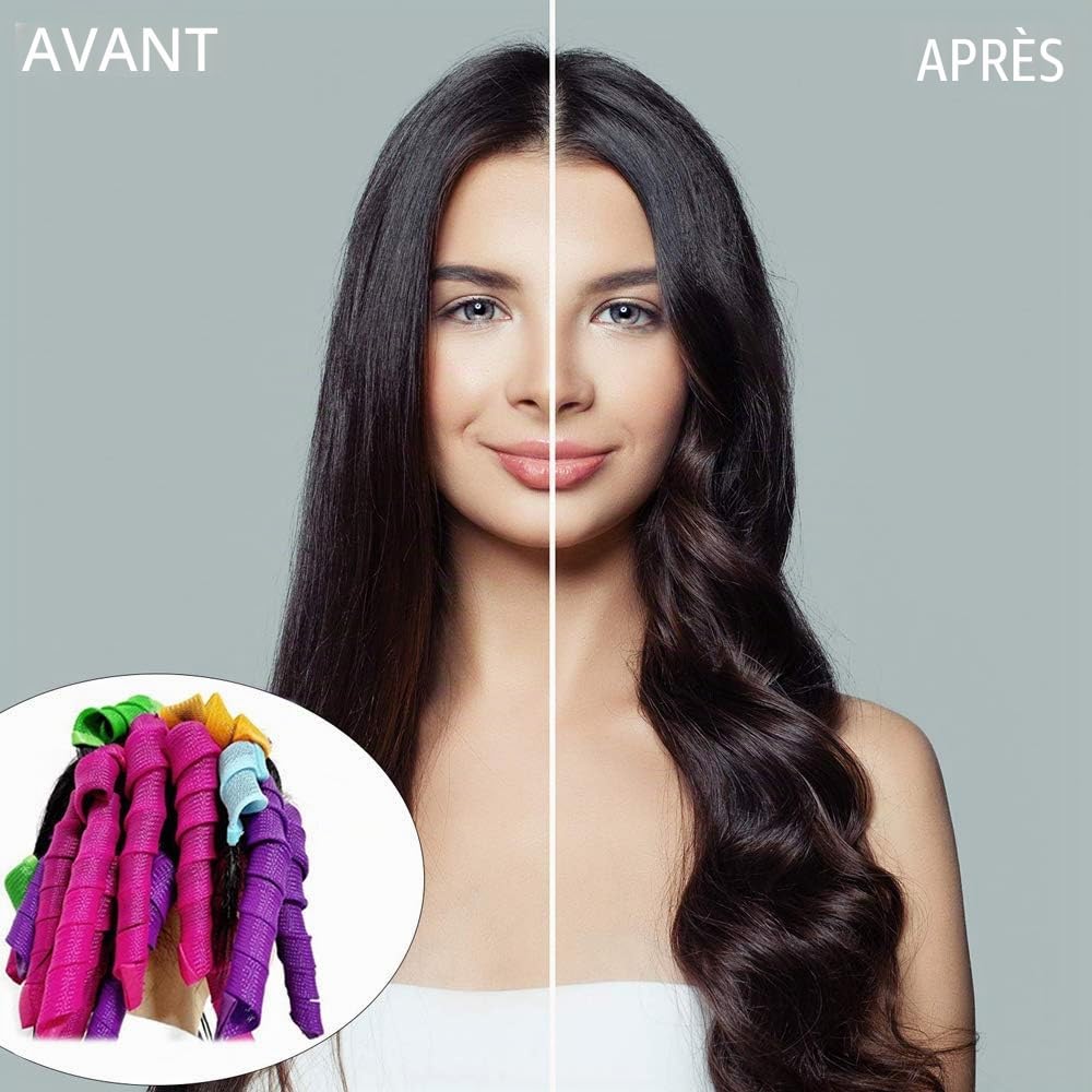 40 Pièces Bigoudis Boucles en Spirale, Bricolage Nuit Sans Chaleur Avec Crochets de Coiffage, Rouleaux Outils de Coiffure pour Femmes (Violet et Rouge, 55 cm)