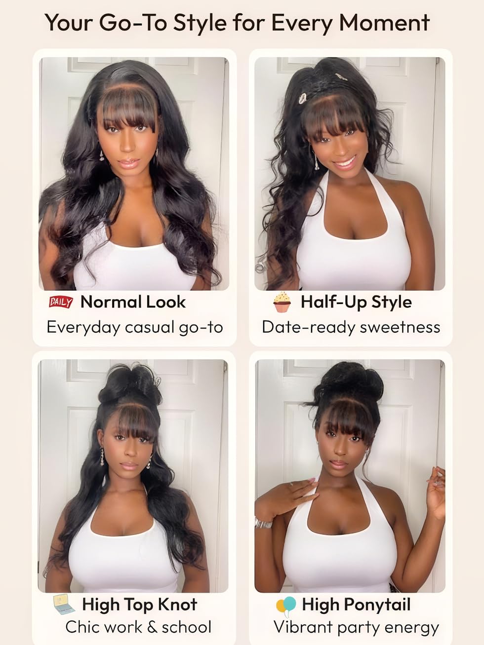UNICE 20 inch Loose Body Wave 13x4 Lace Front Wigs Human Hair Side Part with Wispy Bangs Pre Everything Glueless Frontal Wig Human Hair Pre Plucked Pre Cut Put on and Go Black Color