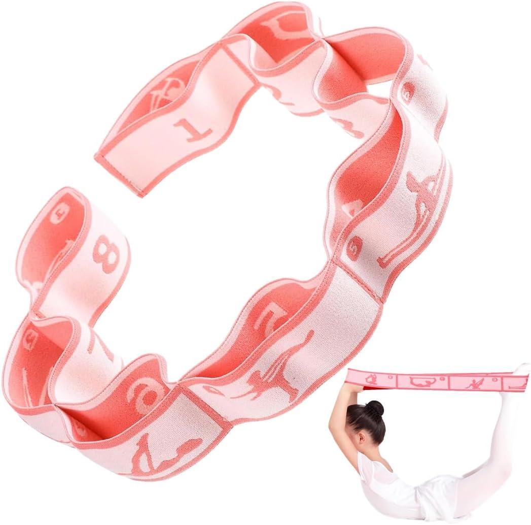 Yoga Stretching Gurt mit 8 Positionen, Fitness Stretchband for Pilates & Gymnastik, Mehrstufiges Dehnungsband mit Zahlen-Anzeige für Effektives Training (Pink)
