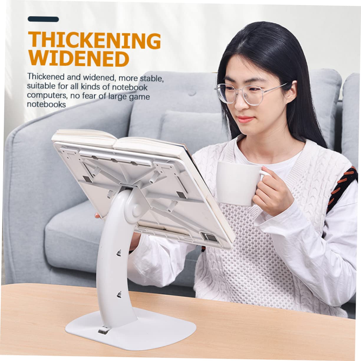 HEMOTON Soporte Ergonómico para Portátil Blanco de PC Ángulo Ajustable de 4 Niveles y Plegable, Adecuado para Escritorio y Reducción de Presión Cervical