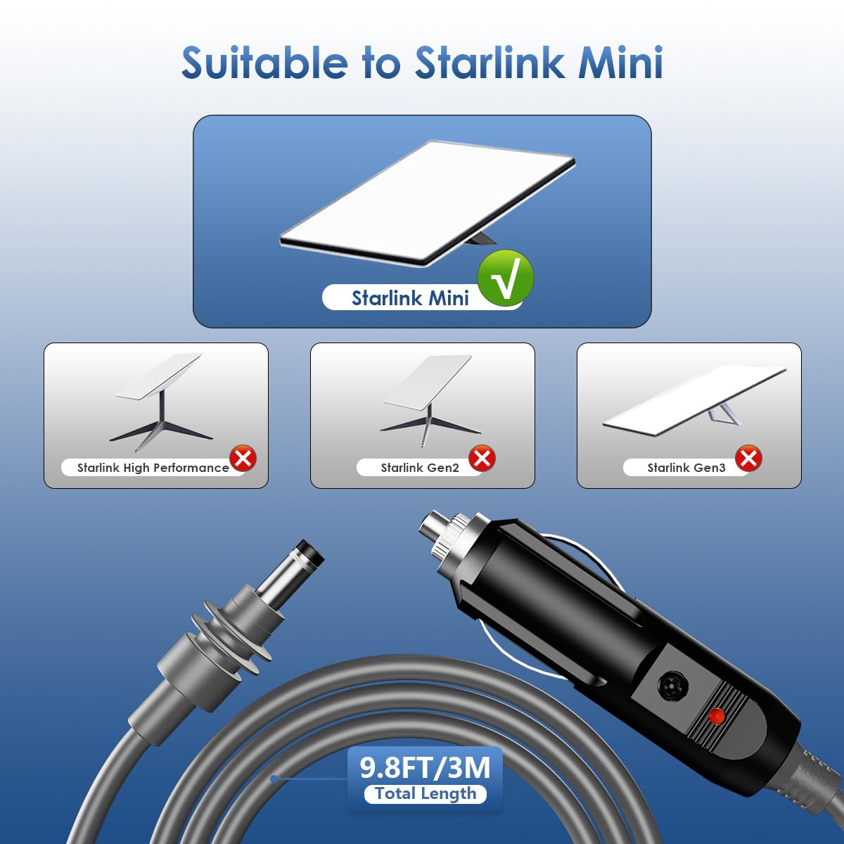 Starlink - Mini cable para Starlink Mini cable de alimentación directo al cigarrillo, cargador de coche de 12 a 24 V, fuente de alimentación para accesorios Starlink Mini, 18 AWG, resistente al agua