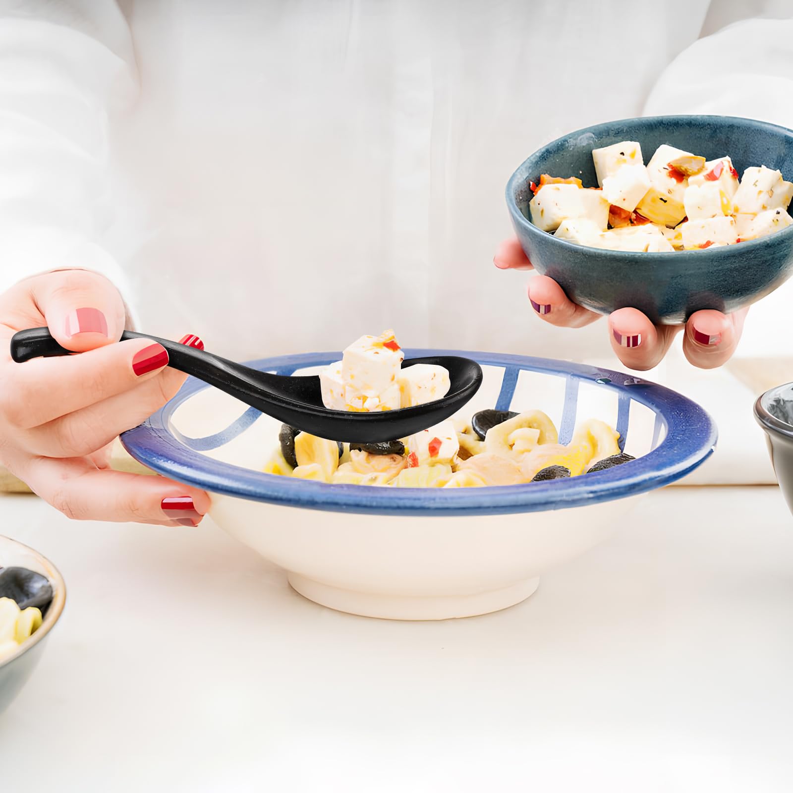iplusmile Black Ceramic Japanese Spoon Retro Asian Soup Spoon for Ramen Dumplings and Noodles Kitchen Tableware - Image 4