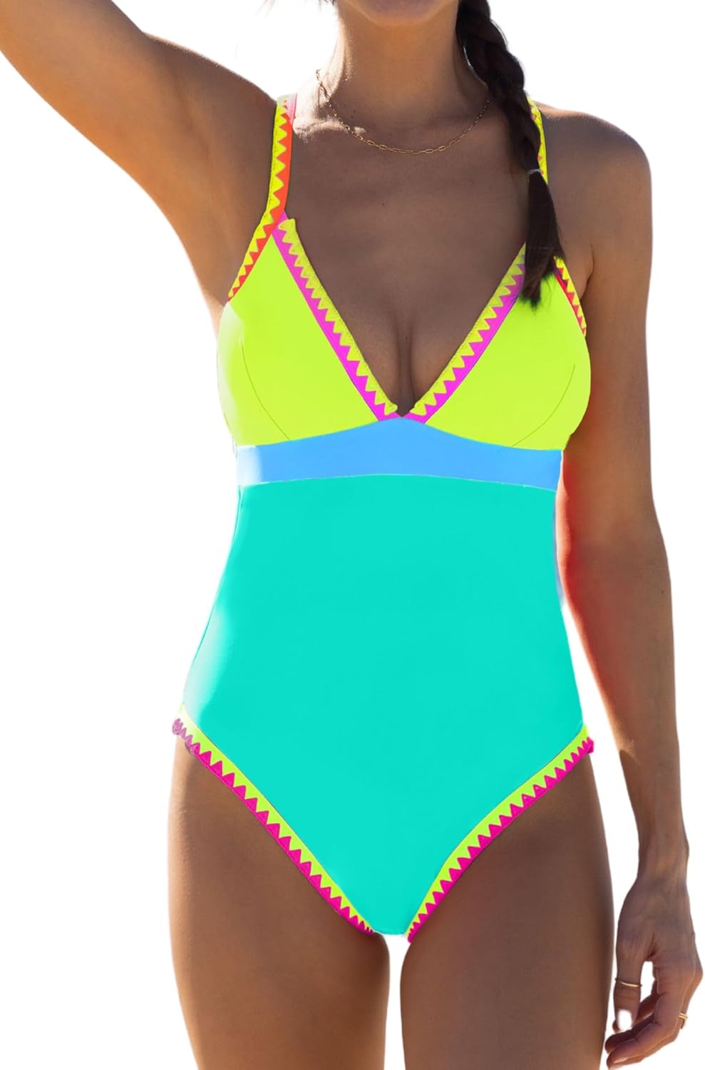 popvil One Piece Swimsuit 2025 Tummy Control Women Bathing Suit Shapewear Swimsuits Slimming Neon Cute Tie Back Swimwear