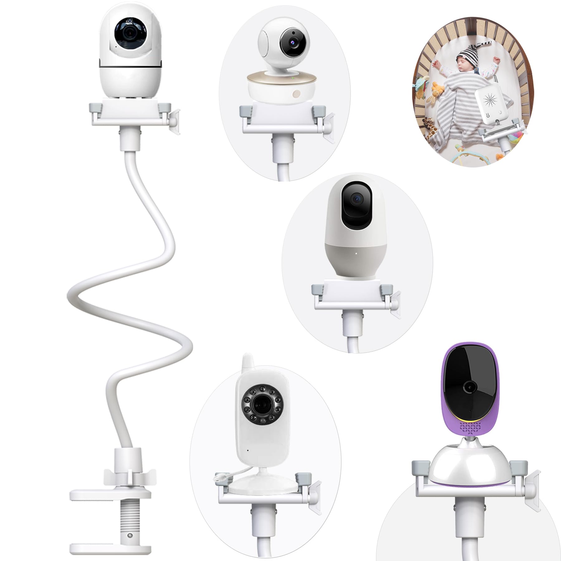 Soporte para Vigilabebes Universal | Ajustable Soporte para Cámara Monitor de Bebé Compatible con HelloBaby/Blemil/nooie/BOIFUN/momcozy/GHB/ | for 1/4" la Mayoría de Vigilabebes (33.4inch)