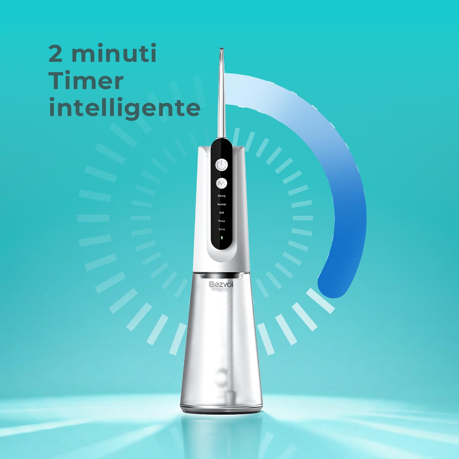 Bezvoi Idropulsore Dentale Senza Fili, Irrigatore Orale Ricaricabile IPX7, 5 Livelli di Pressione, Serbatoio 300 ml, 6 Ugelli, Pulizia Bucale per Uso Domestico e Viaggi, Bianco