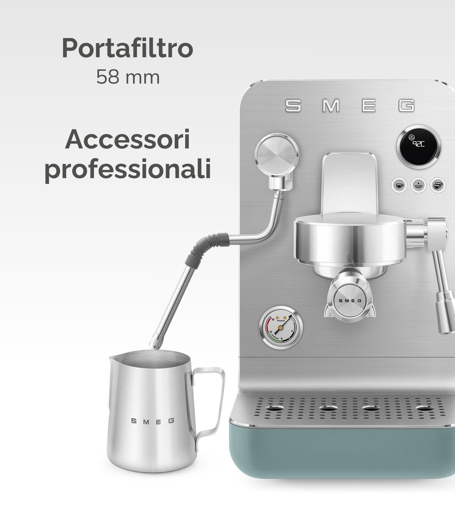 Smeg, Macchina da Caffè Espresso Manuale MiniPro EMC02, Triplo Termoblocco, Lancia Vapore e Portafiltro Professionali, Serbatoio da 1,7L, Cassetto Raccogligocce Rimovibile, 1700W, Nero Matte