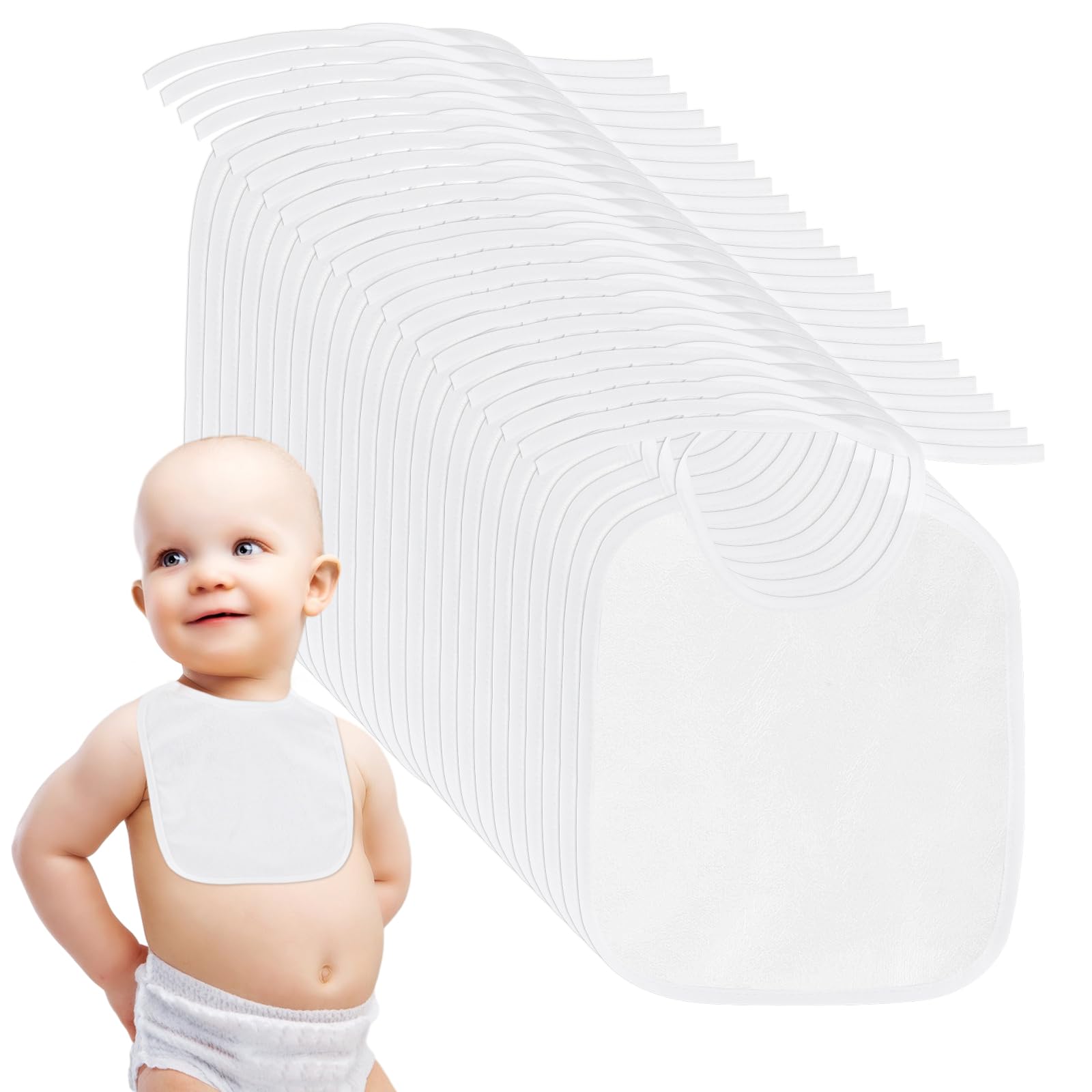 Baberos Blancos para Pintar, Paquete de 24, Baberos Impermeables de Algodón para Niños y Niñas, Babero de Saliva para Alimentación y Dentición, Regalos para Baby Shower