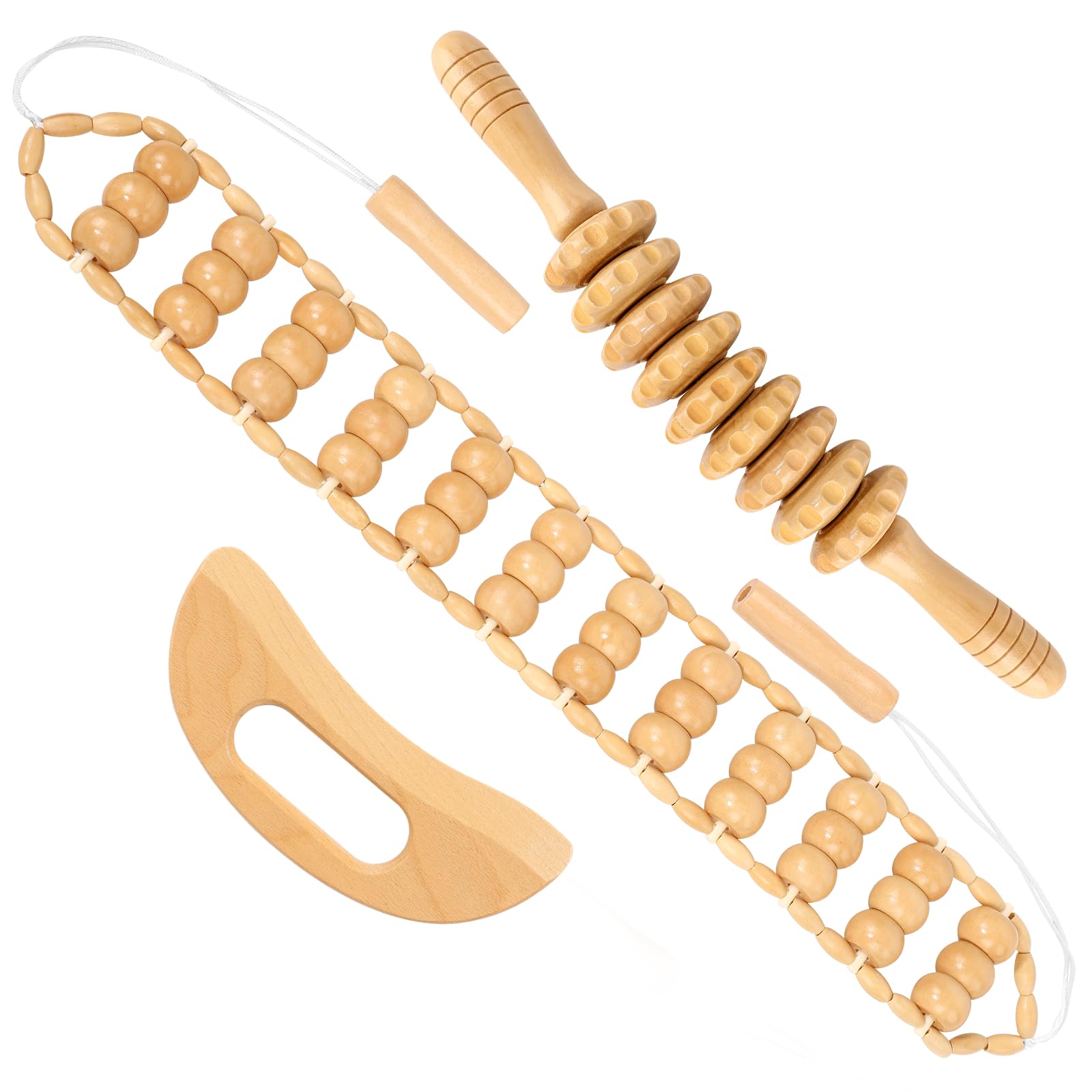 3 herramientas de masaje de terapia de madera, drenaje linfático y masajeador de madera para esculpir el cuerpo, herramienta anticelulítica de maderoterapia para masaje de tejidos profundos, alivio
