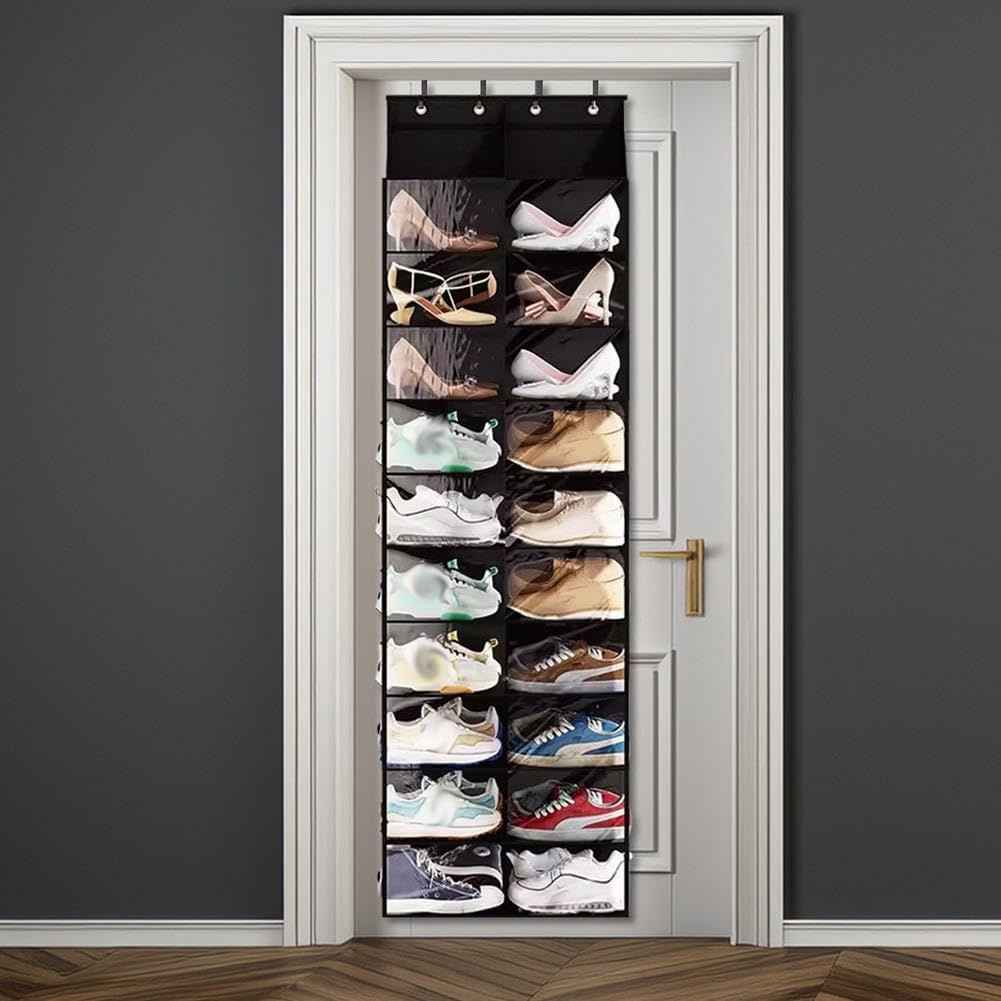 Garvee Platzsparendes Über-Tür-Schuhregal 10 Ebenen – Hängender Schuh-Organizer aus Oxford-Stoff, 20 große transparente Taschen, 4 Metallhaken – Doppelte Reihen-Aufbewahrung, Double Row Storage Bag