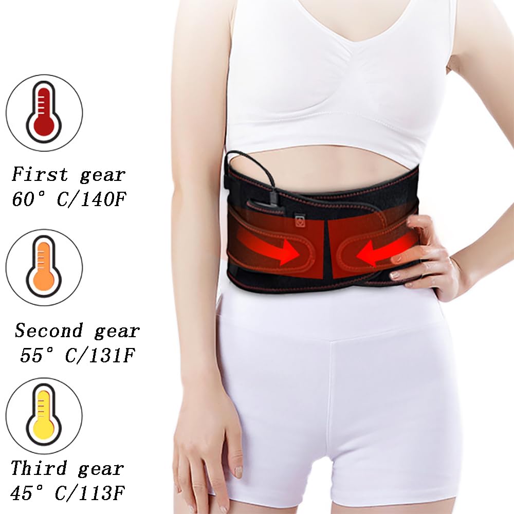 TsoLay Cinturón De Espalda Calentado, Almohadilla Térmica para Dolor De Espalda, Cinturón De Soporte Lumbar, Almohadillas De Calentamiento Rápido Recargables, 3 Niveles De Temperatura Ajustable