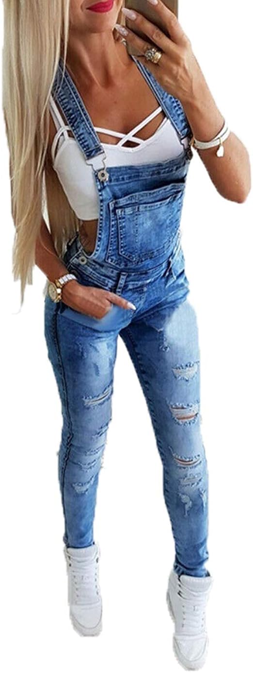 HUAZONG Latzhose für Damen, blaue DenimJeans, Vintage, lässig, gerades