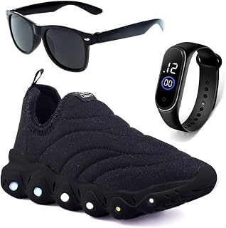 Tenis Infantil De Led Calce Facil Elastico Meninos Masculino + Oculos Relogio