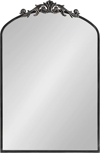 Miniatura 2 de Kate and Laurel - Espejo tradicional en arco Arendahl, 24 x 36 pulgadas, negro antiguo, inspiración barroca, decoración de pared
