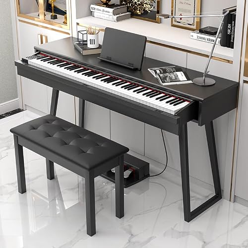 LANDTOM DD8819 88-Key Drawer Digital Keyboard Piano, Wooden Electric Hammer Weighted Full Size Keyboard Piano With 3-Pedal, MIDI Connection, Multi-Functional Keyboard and Stand (Black) - Thumbnail 2