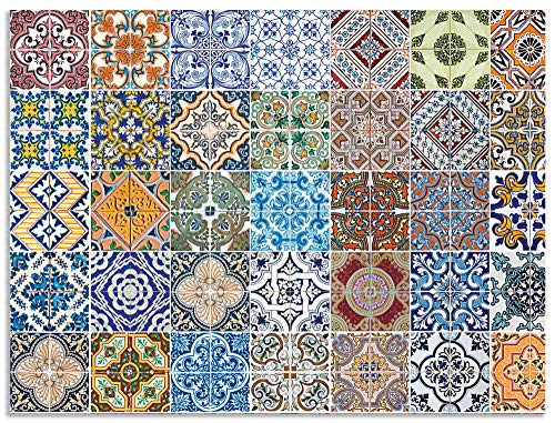 ARTland Spritzschutz Küchenrückwand aus Alu für Küche Herd Spüle 80x60 cm (BxH) mit Motiv Fliesenmuster Abstrakt Landhaus Fliesenoptik Orient Bunt T9OM