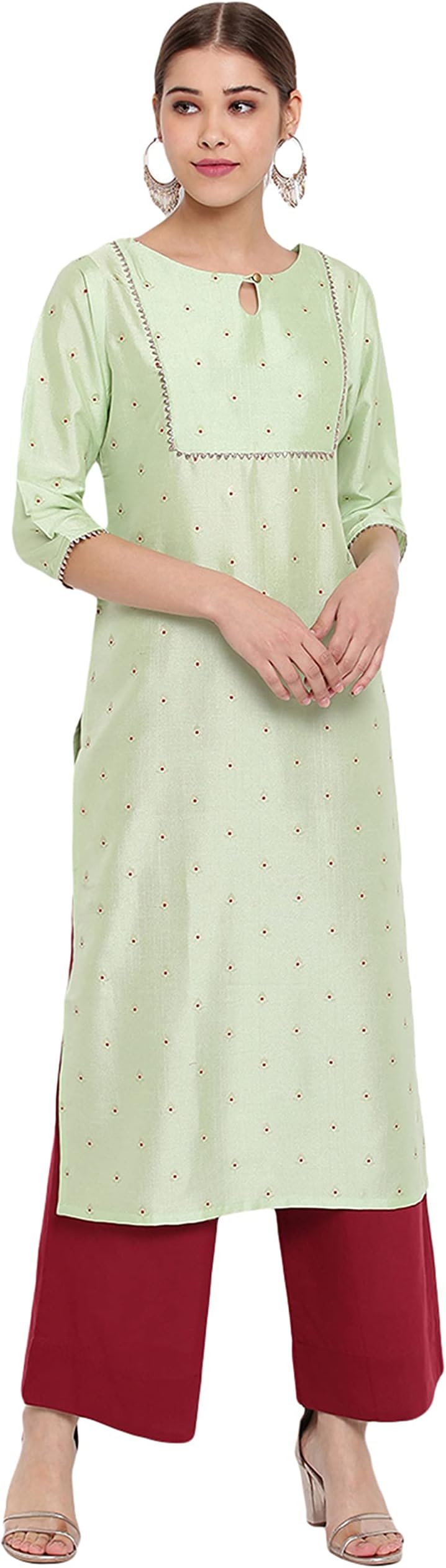 JanasyaIndian Women's Green Poly Silk Kurta