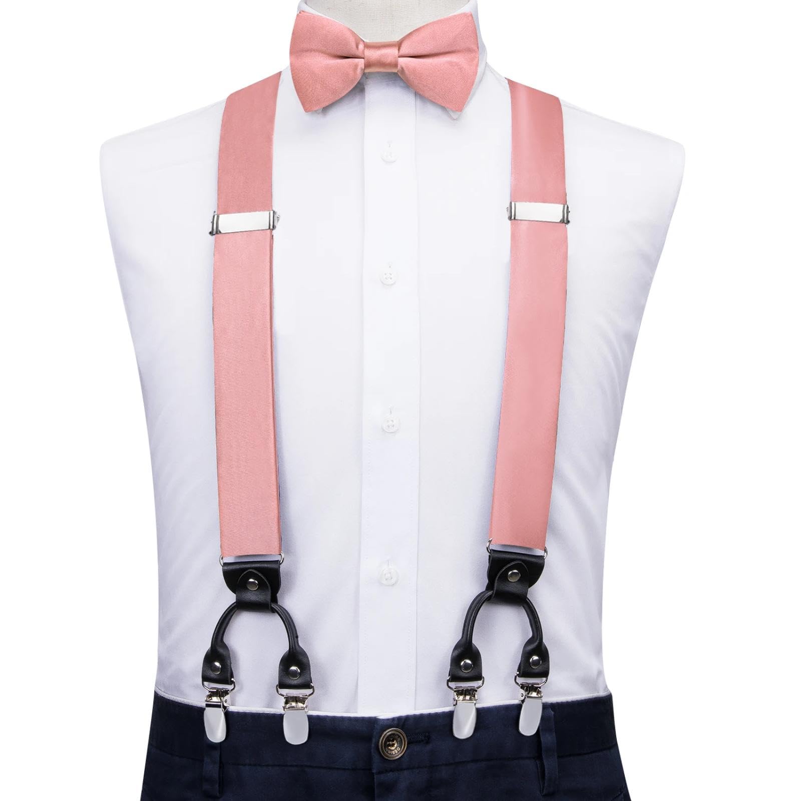 Hosenträger Suspender Seiden-Herren-Hosenträger-Set Mit Fliege Und Manschettenknöpfen Verstellbar Mit 6 Clip-Hosenträgern Für Herrenhosen Geschenk