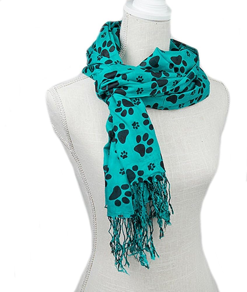 Womens Paw Prints All Over 100% Rayon Scarf ~ Emerald Green with Black Paws ~ 28" x 72" ~ Perfect for Dog Lovers