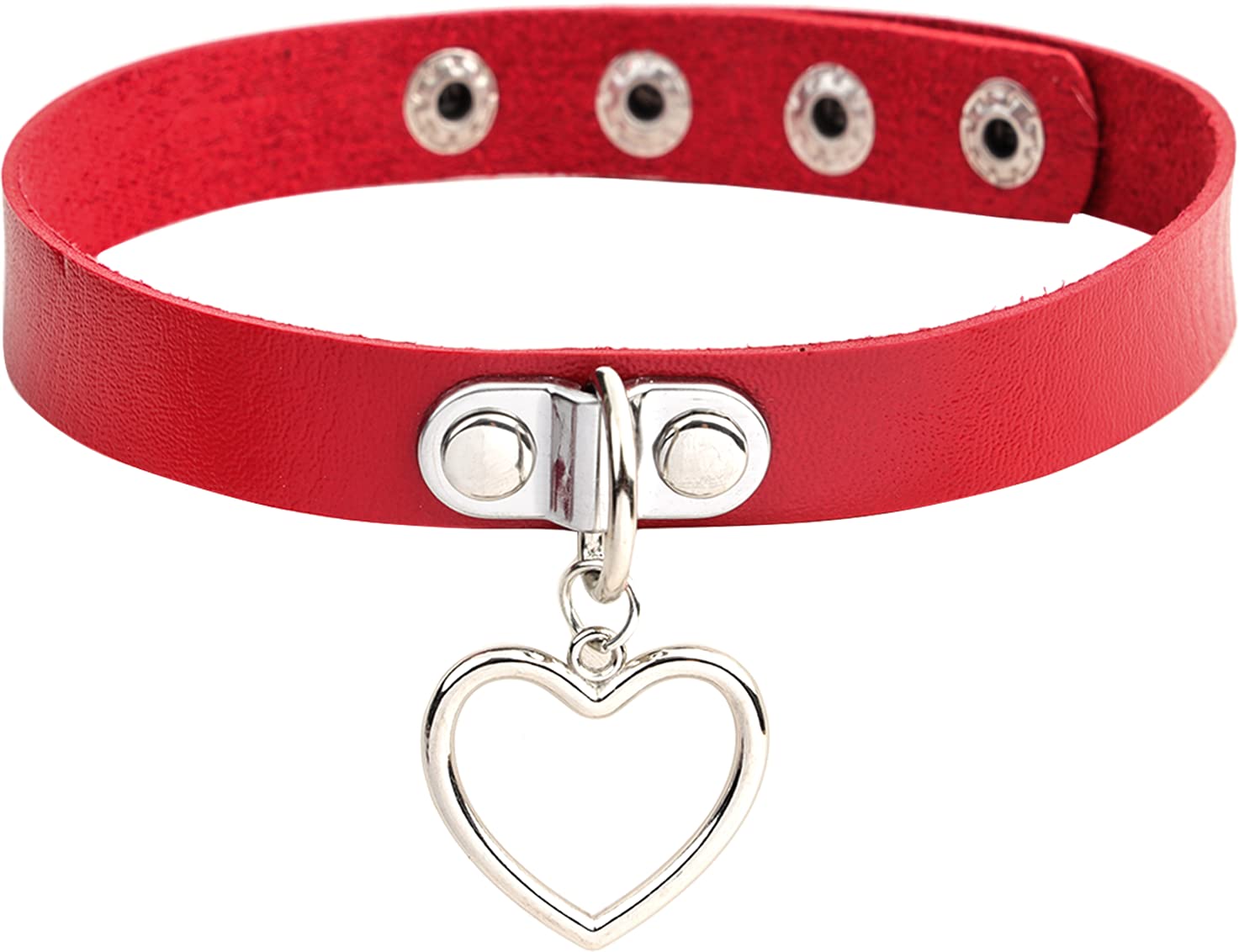 MILAKOO Punk Rock choker dames gotisch lederen halsband met hanger hart punk halsketting vrouwen verstelbaar, Roestvrij staal, Geen edelsteen