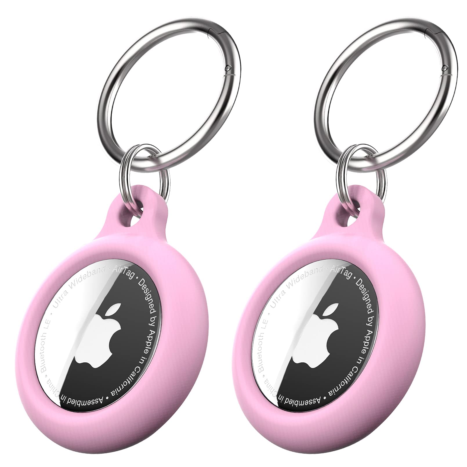 [2PCS] Air Tag Keychain, ICARERSPACE Apple AirTag Holder with Airtag Key Ring Designed for Apple AirTag GPS Case - Pink