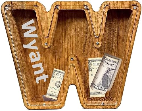 Alcancía de letras personalizadas, banco de monedas de madera, caja de dinero grabada con texto, alcancía de madera, regalo de Navidad, cumpleaños,