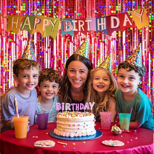Image of 4 Packs Red Foil Fringe Curtain, Red Glitter Metallic Tinsel Backdrop for Birthday, Wedding, Baby Shower, Halloween, Christmas, Carnival, Casino Party Decorations Supplies