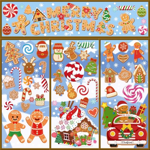 XZENTIRA 288 PCS Gingerbread Window Clings Christmas Party Decorations Gingerbread House Window...
