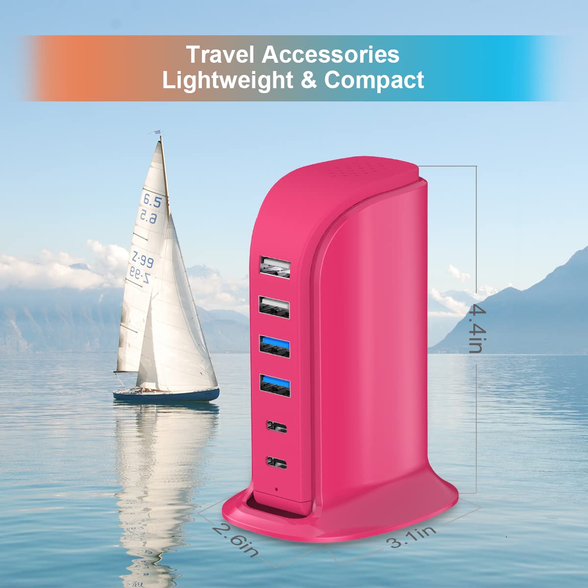 Stacja ładująca USB, wieloporty, koncentrator ładujący, 6 portów, podwójny typ C, wieża USB, szybkie ładowanie do tabletów, telefonów komórkowych, smartwatchów i innych gadżetów elektronicznych