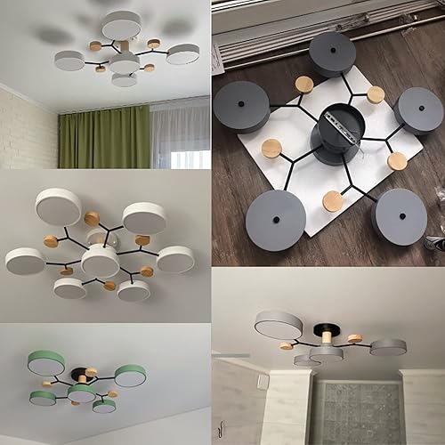 Miniatura 4 de Lámpara de techo LED regulable, 6 luces de techo modernas de 32 pulgadas, lámpara de techo de madera de 48 W para sala de estar, dormitorio, cocina,
