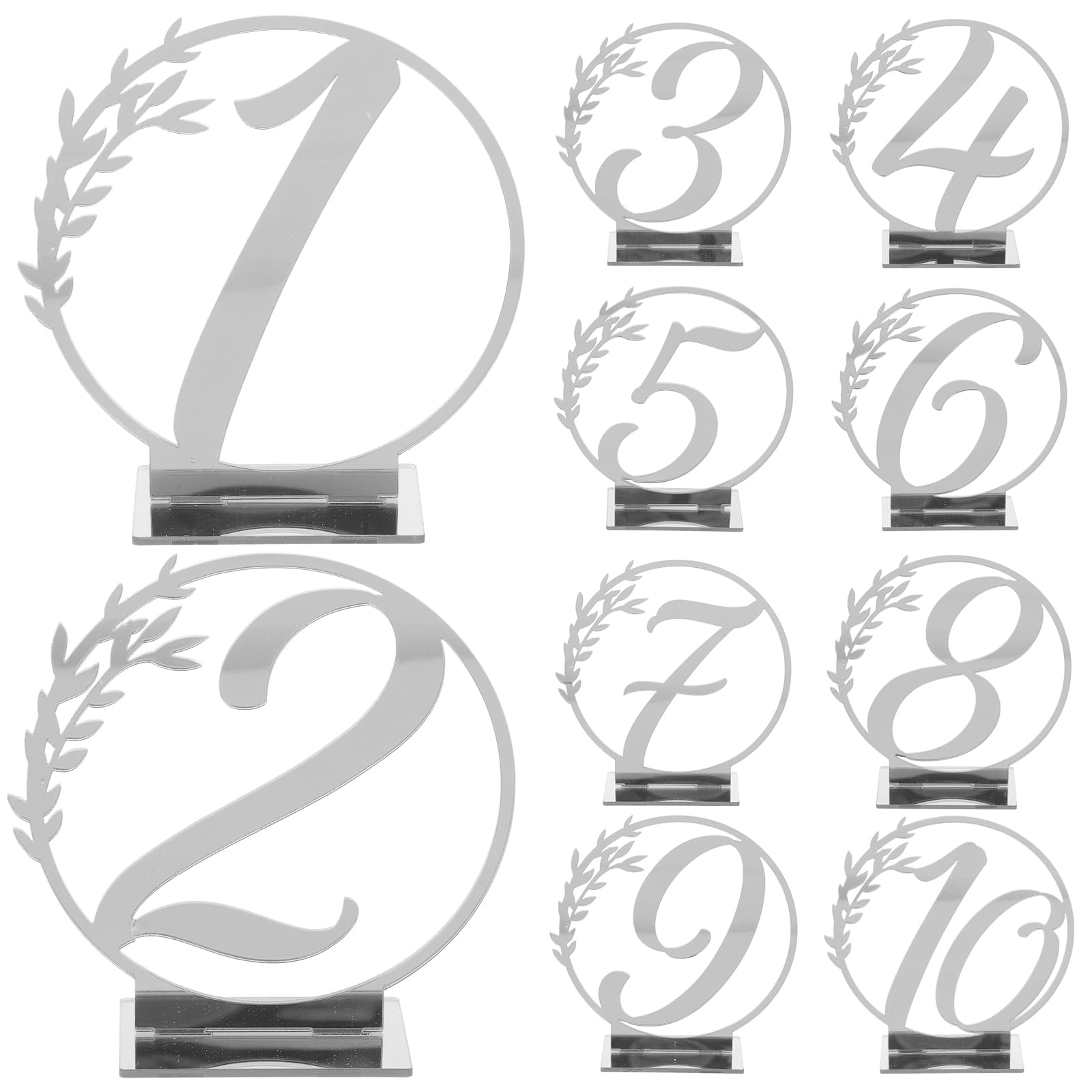 BESTonZON 10 numeri da tavolo per matrimoni, in acrilico, 1 – 10 targhette per banchetti per matrimoni, per ricevimenti di nozze, decorazione da tavolo argento