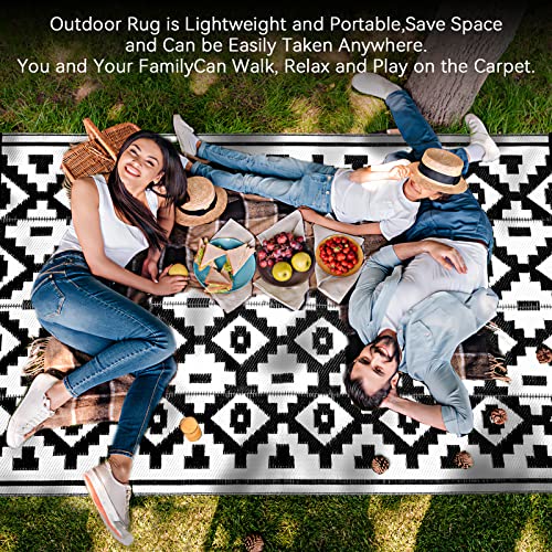 Loninak Outdoor Rug Carpet, Plastic Straw Rug, Waterproof Outdoor Rugs, Patio Rug for RV, Trailer, Beach Camping, Backyard, Deck, 4 Stakes and Carry Bag Included, 5' x 8' - Image 2