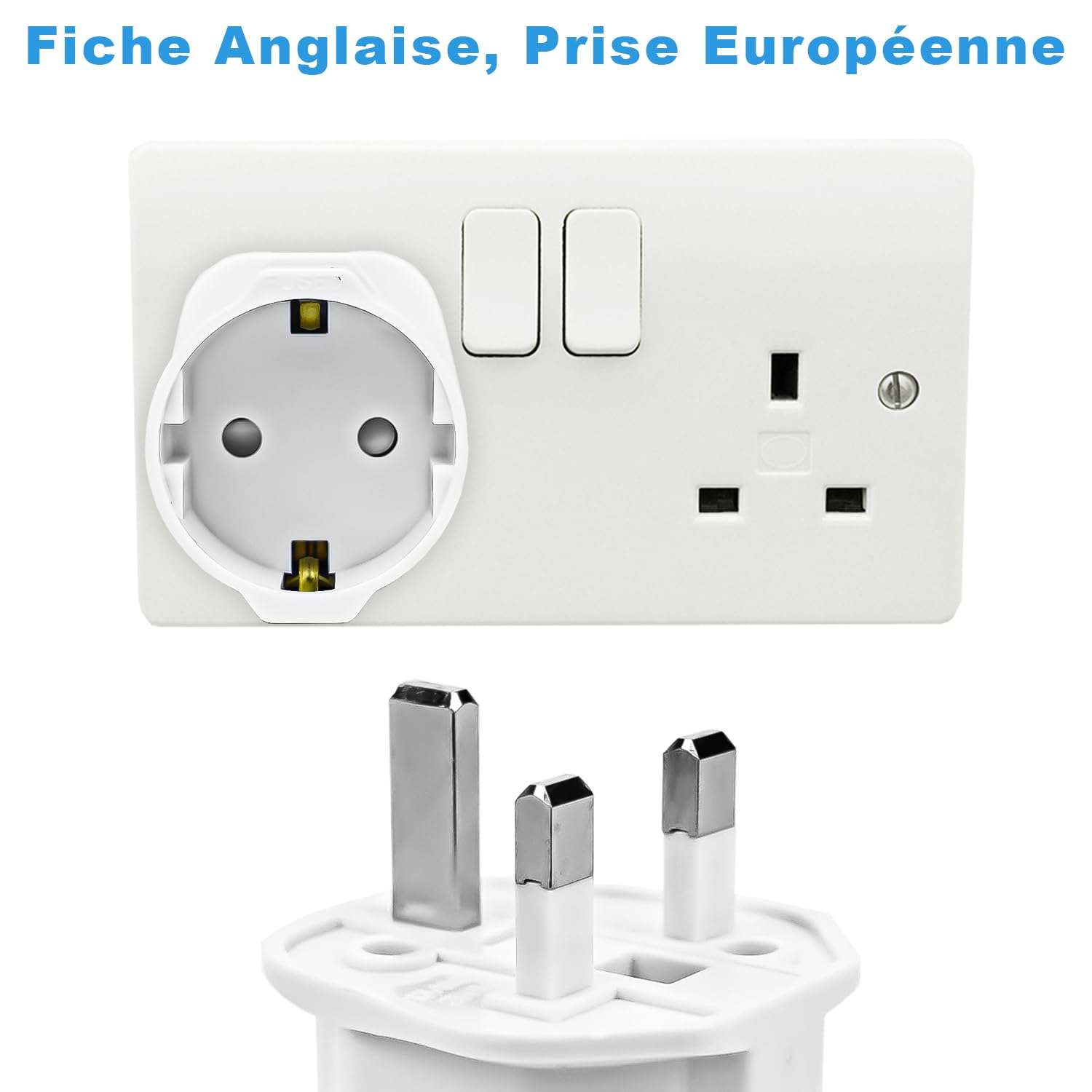 2 Pièces Adaptateur Prise Anglaise, Adaptateur de Voyage France vers UK, Adaptateur de Prise pour Irlande, Angleterre, Ecosse, Dubaï, Malte, Adaptateur Type G (Blanc)
