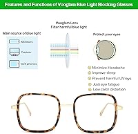 Vista 10 de VOOGLAM Square Blue Light Blocking Glasses for Women Anti Eyestrain UV Computer Eyewear Jace