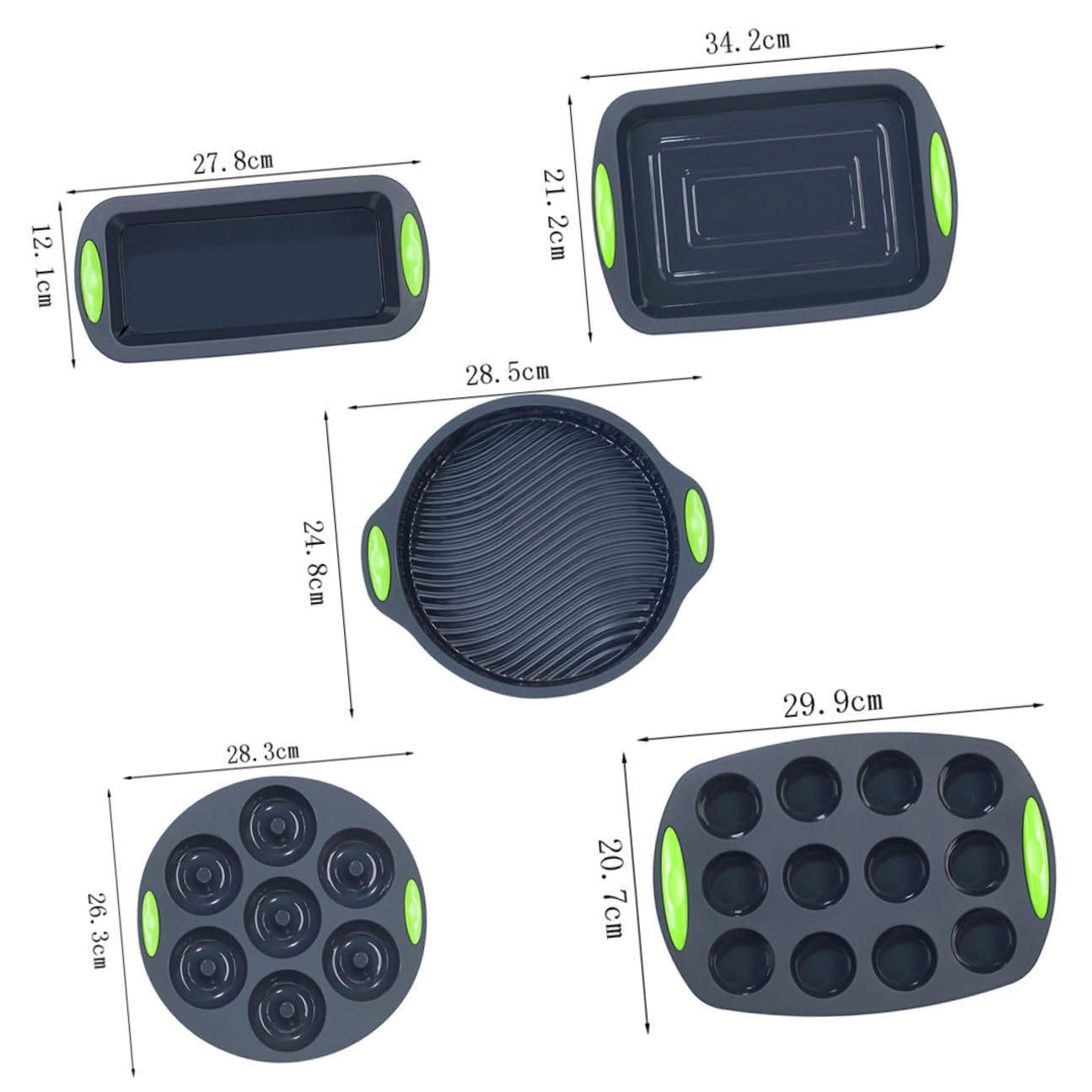 SEWACC Set de 5 Moldes de Silicona para Repostería, Utensilios para Hornear Pasteles y Pan, Resistentes y Aptos para Horno y Refrigerador, Uso en Restaurantes y Hogares