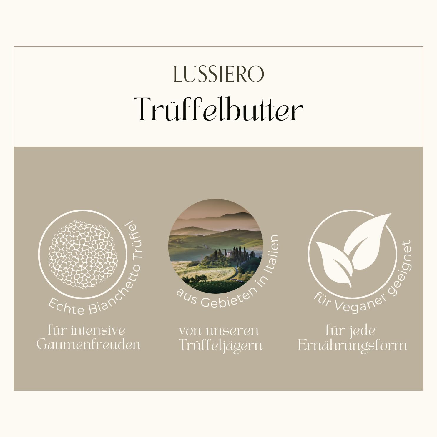 3er Pack Lussiero Trüffelbutter mit echtem Weissem Bianchetto Trüffel Tuber Borchii 80g