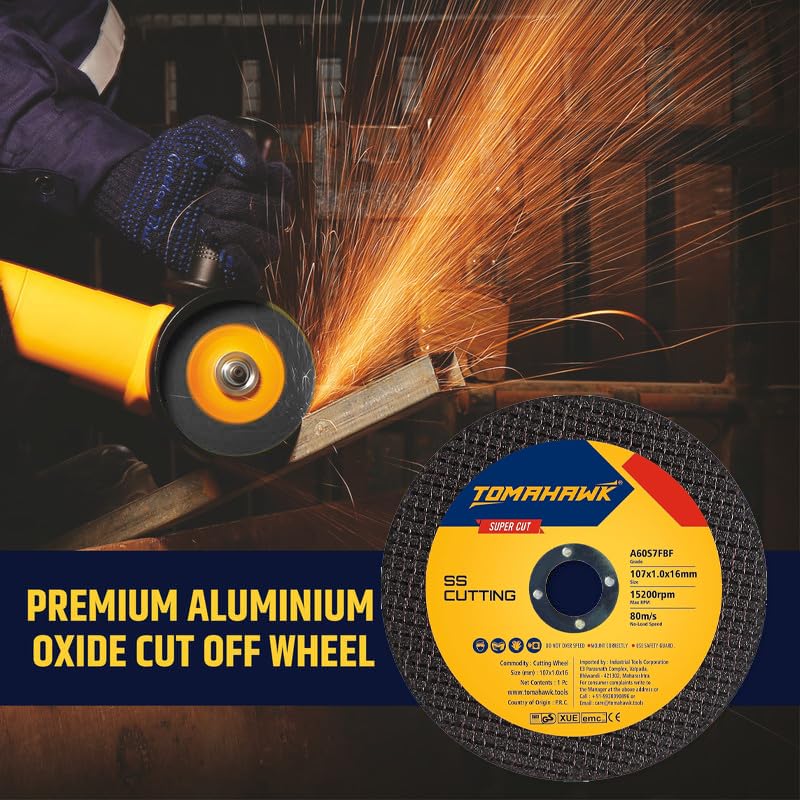 Image of TOMAHAWK4 Inch Cut Off Wheel Double Net - 107x1.0x16mm - For Metal & Stainless Steel - Compatible with 4 inch Angle Grinder - High Precision Cutting Disc - Black
