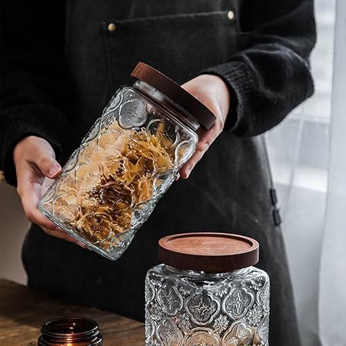 Miniatura 7 de ANSQU Tarro de almacenamiento de vidrio vintage, recipiente de almacenamiento de vidrio con tapa de madera hermética para encimera de cocina,