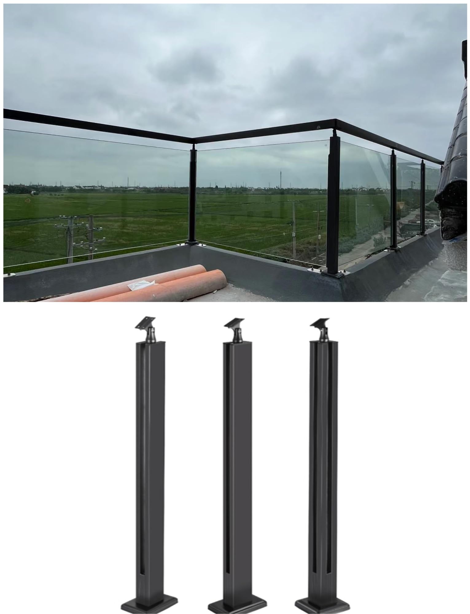 Poteau pour garde-corps aluminium verre de couloir et mezzanine moderne