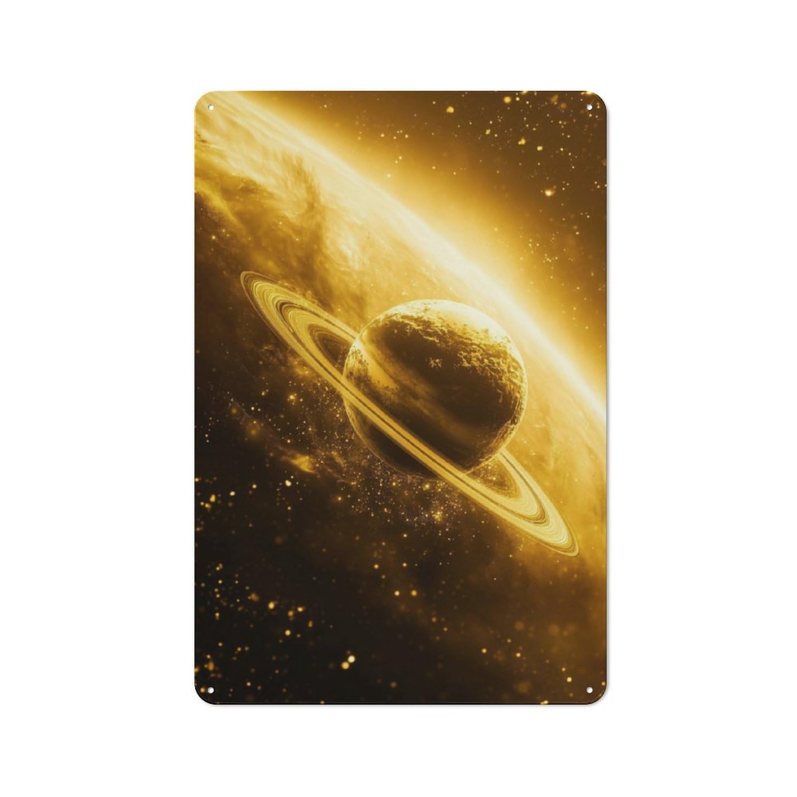 Junmoney Golden Saturn Tin Wall Plaque 30X20cm, Rustic Cottage Wall Art For Dining Room, Cafe, Entryway Or Family Room